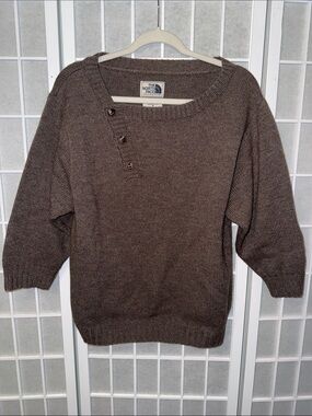 The North Face Vintage Crewneck Button-Shoulder Wool Sweater Size M